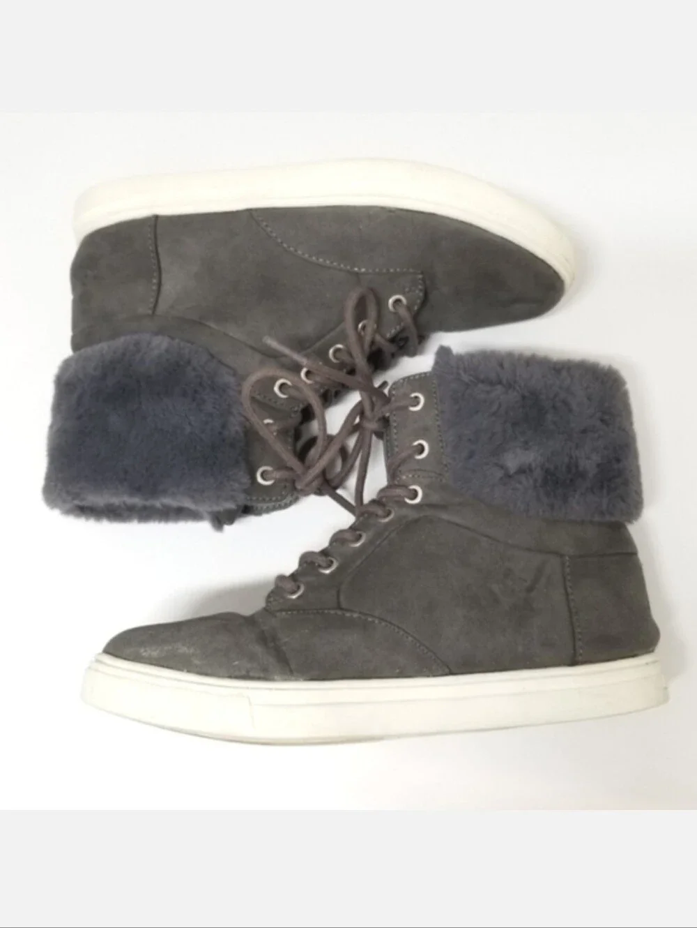 Justice Gray Faux Fur High Top Sneakers Girl's Sz 5